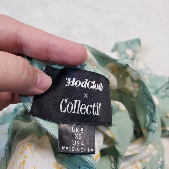 Modcloth Green White Yellow Floral Boho Romantic Cottagecore‎ Romper Women XS 4 - Picture 10 of 11